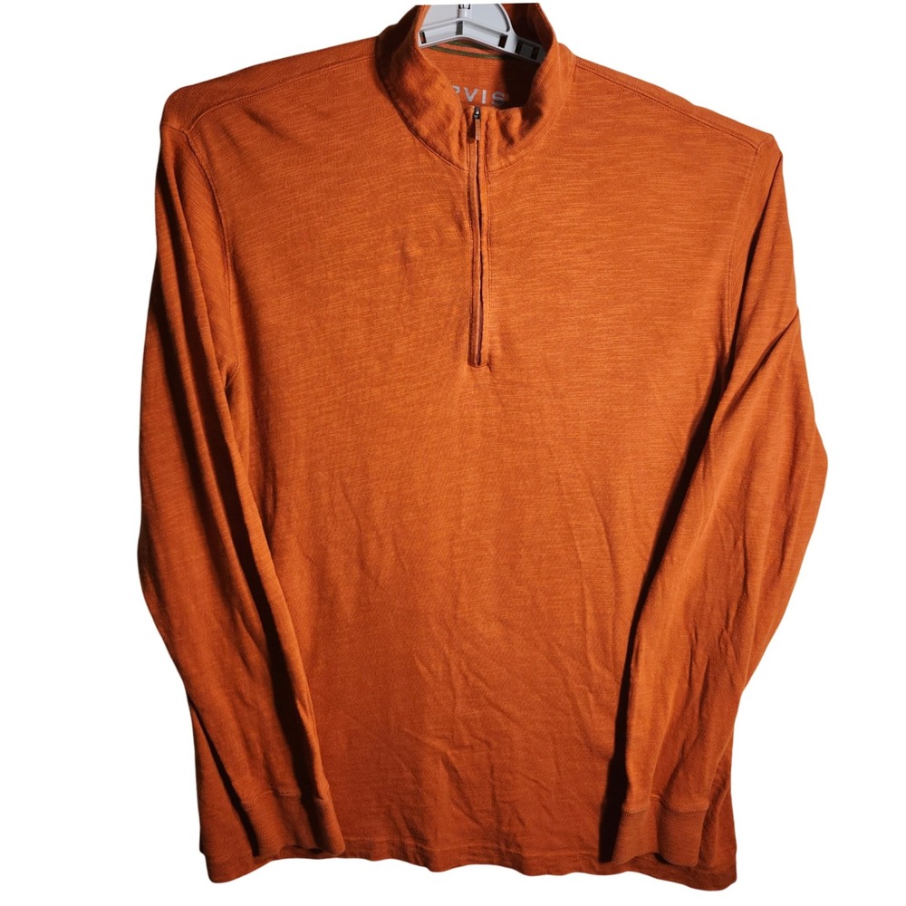 Orvis Mens XL 1/4 Zip‎ Pullover Long Sleeve Shirt Casual Top Orange